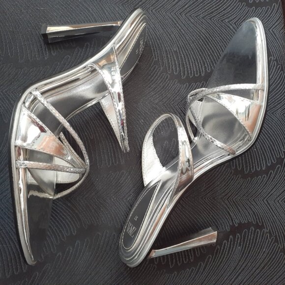 Zara Elegant Silver Strappy Heels - Picture 5 of 12